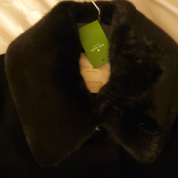 NWT Kate Spade Faux Fur Collar Velvet Trim Coat - Picture 8 of 13